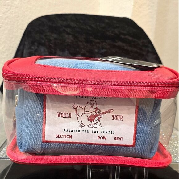 True Religion Transparent & World Tour Denim Logo Toiletry Travel Bags - Picture 3 of 8